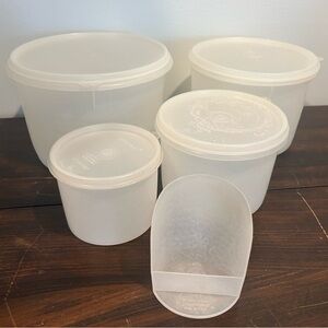 Tupperware White Food Storage Container Set with Rocker Scoop.